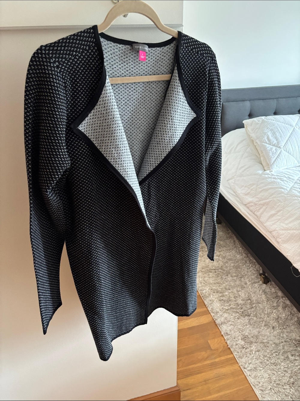 NWOT Vince Camuto Black and White Textured Open-Front Cardigan